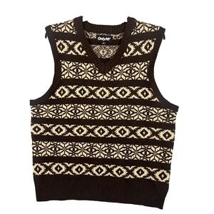 NWOT Only NY Brown Fair Isle Sweater Vest Mens M Lambswool Blend Heritage Preppy